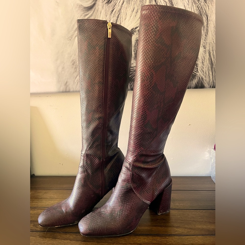 Franco Sarto Maroon/Black Snake Skin Boots